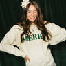 Merry Ivory & Green Long Sleeve Sweater- front close up view