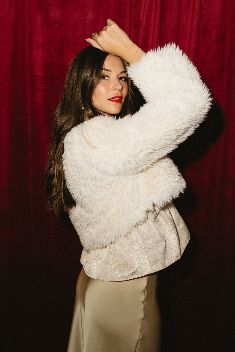 Joelle Faux Fur Cropped Jacket-ivory- side view