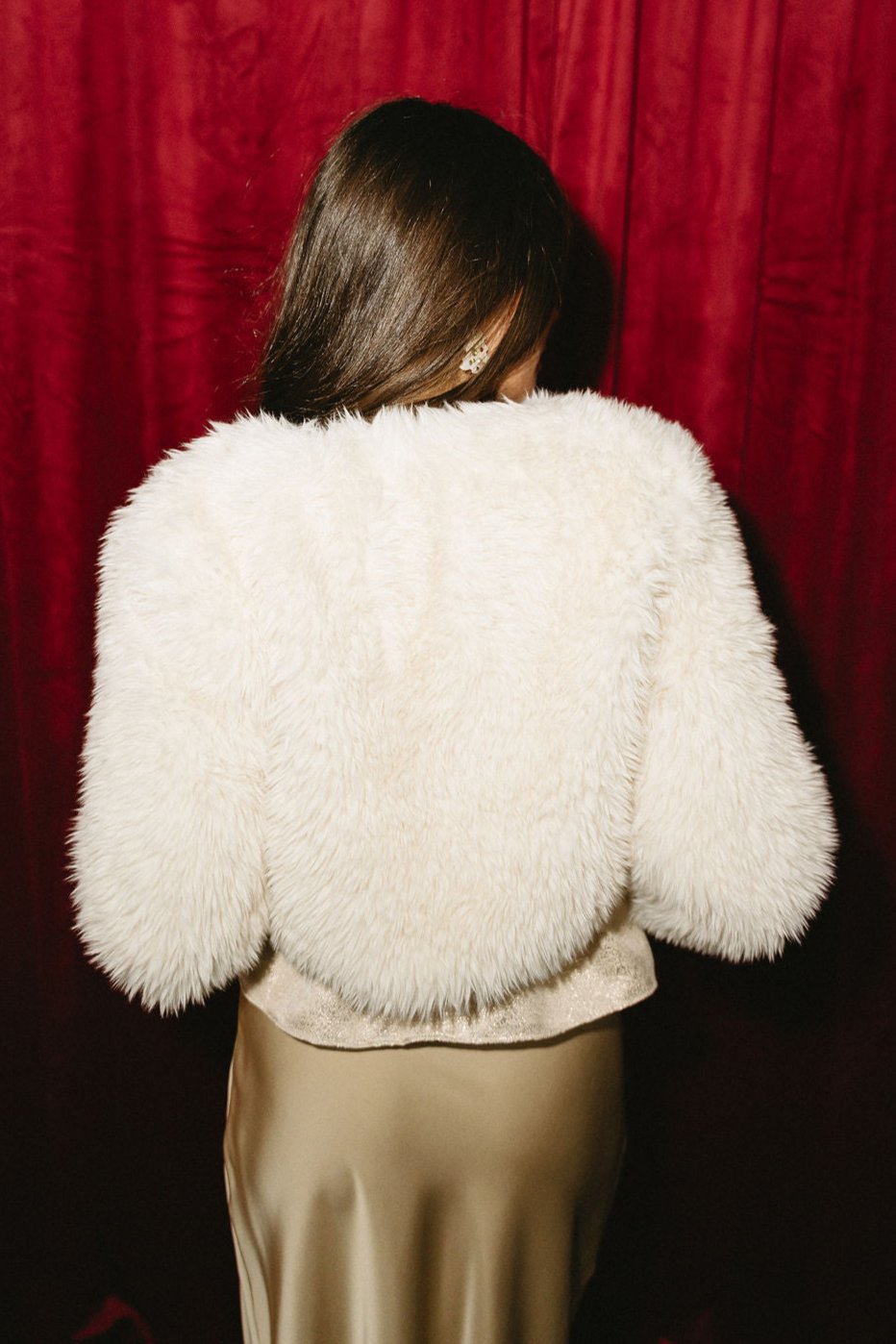 Joelle Faux Fur Cropped Jacket-ivory- back view