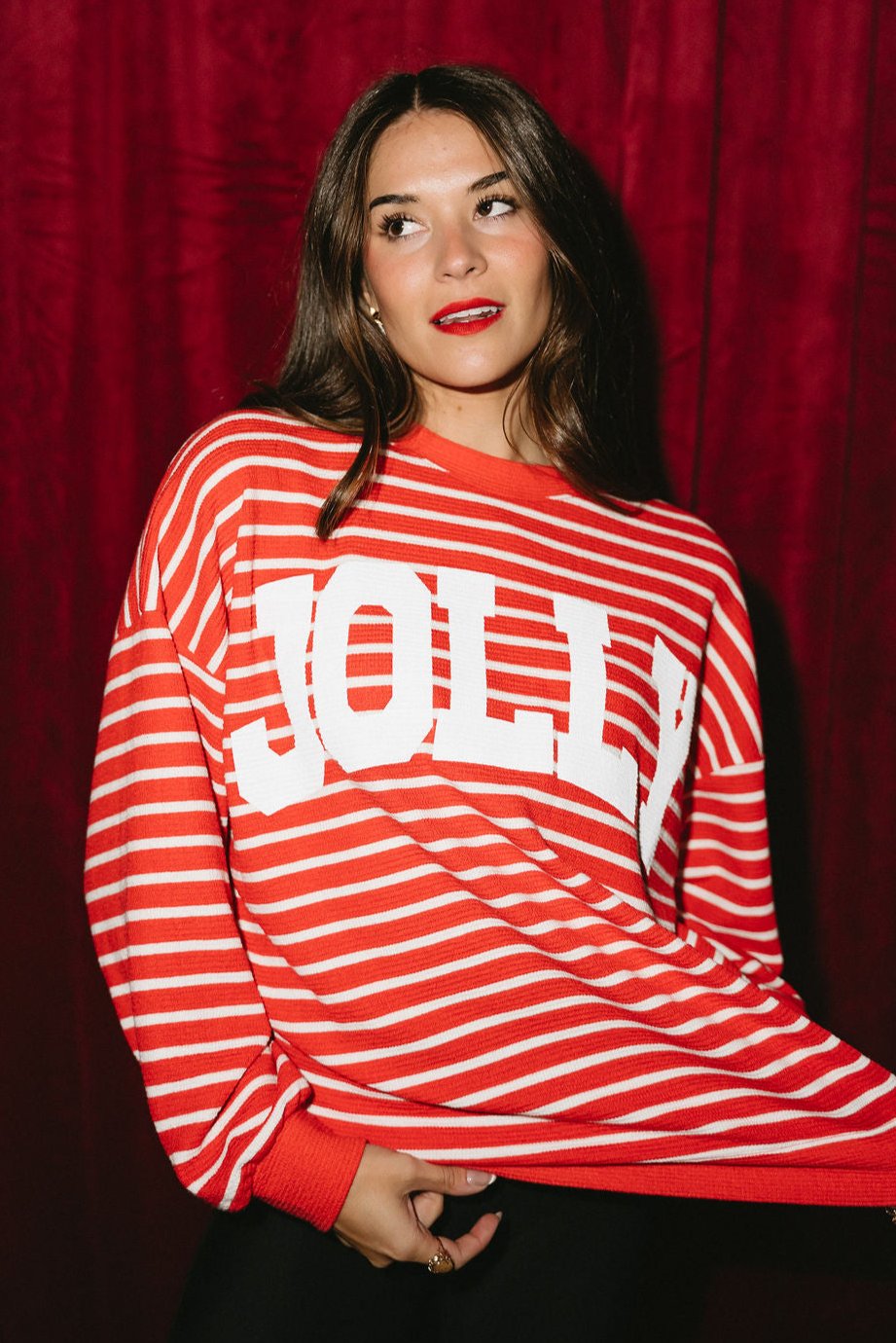 Jolly Red & White Striped Top - front view