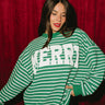 Merry Green & White Striped Top - front view