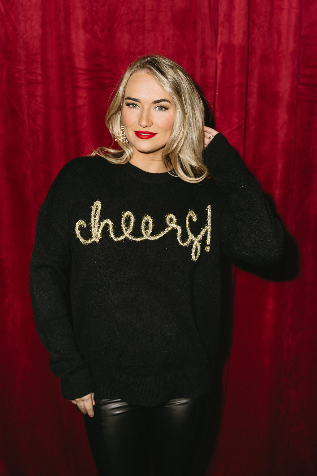 Cheers Black & Gold Round Neck Sweater - Front view