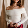 Mia Ivory Ribbed Off-The-Shoulder Top- close up top view