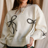 Grace Cream & Black Stitch Bows Sweater- front top view