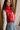 Chantel Red Faux-Leather Puffer Vest- close up top side view