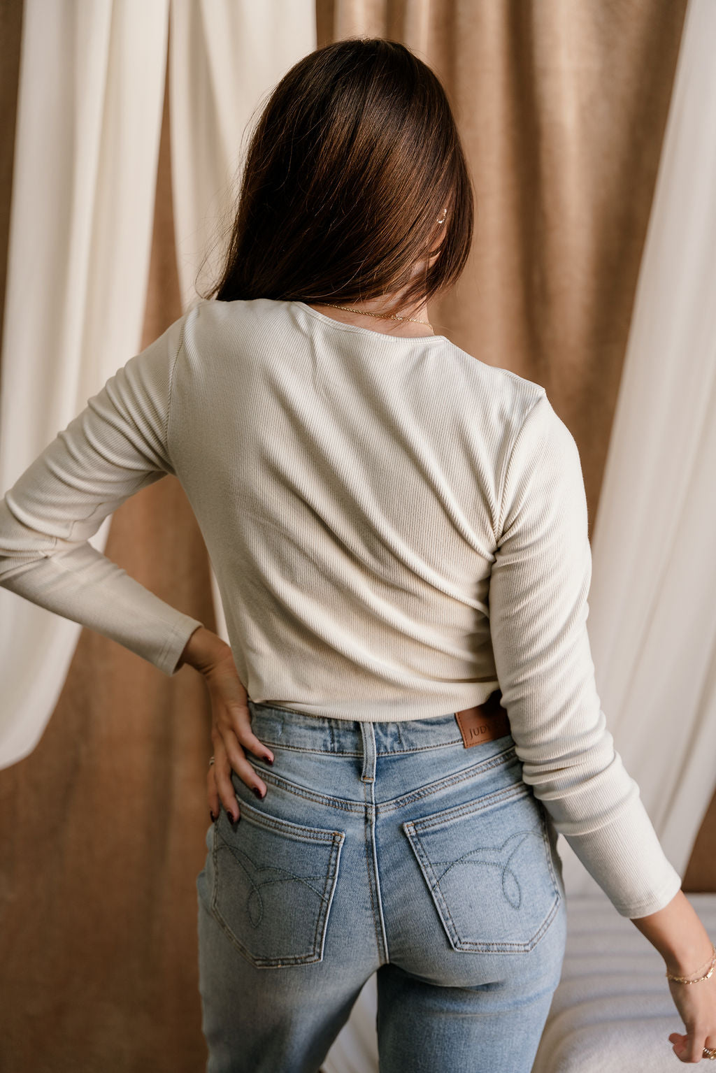 Noelle Cream Christmas Ribbed Top- back view