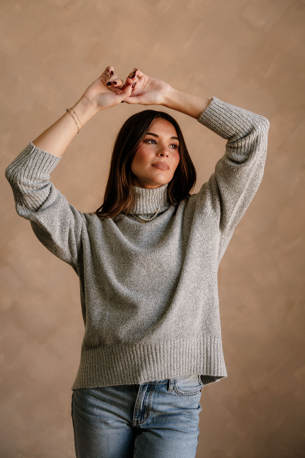 Norah Heather Grey Turtleneck Sweater- frontal top view