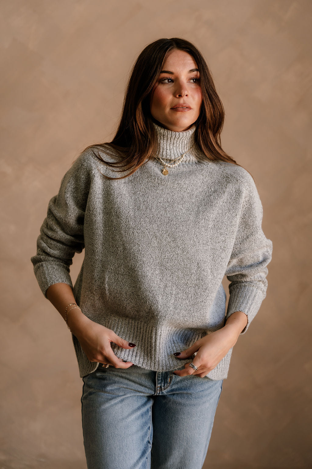 Norah Heather Grey Turtleneck Sweater- top view