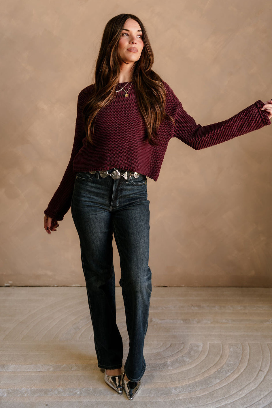 Ashton Purple Knit Cropped Sweater - full front view