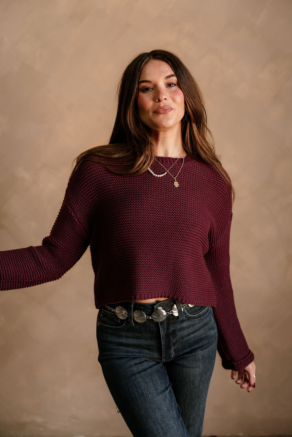 Ashton Purple Knit Cropped Sweater - front view