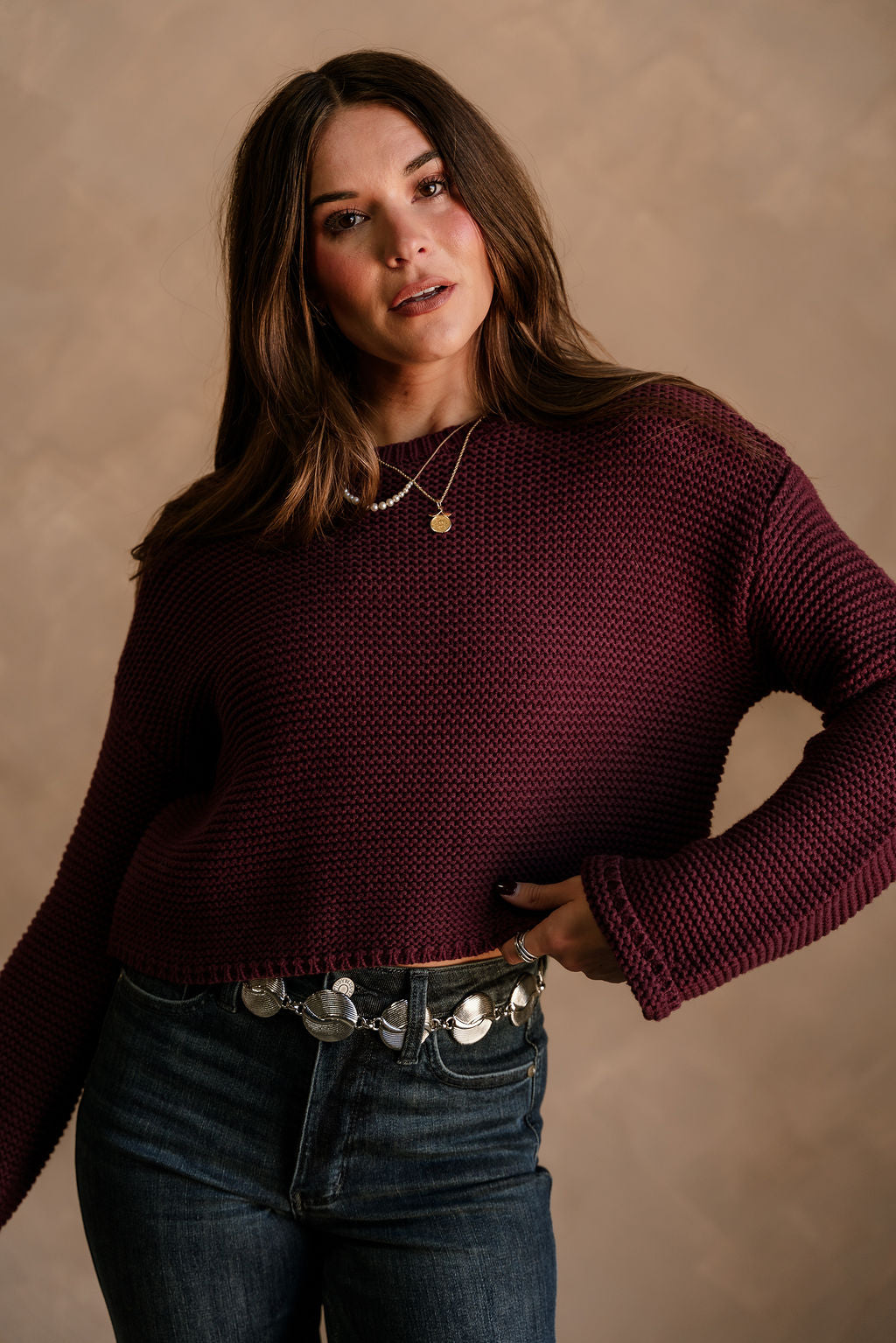 Ashton Purple Knit Cropped Sweater - front 