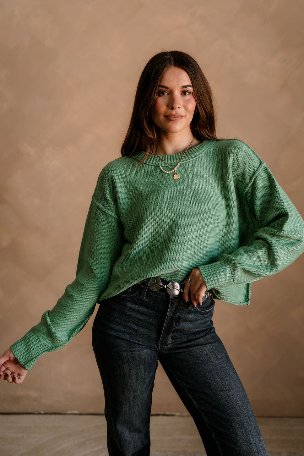 Leila Emerald Green Knit Sweater -  front