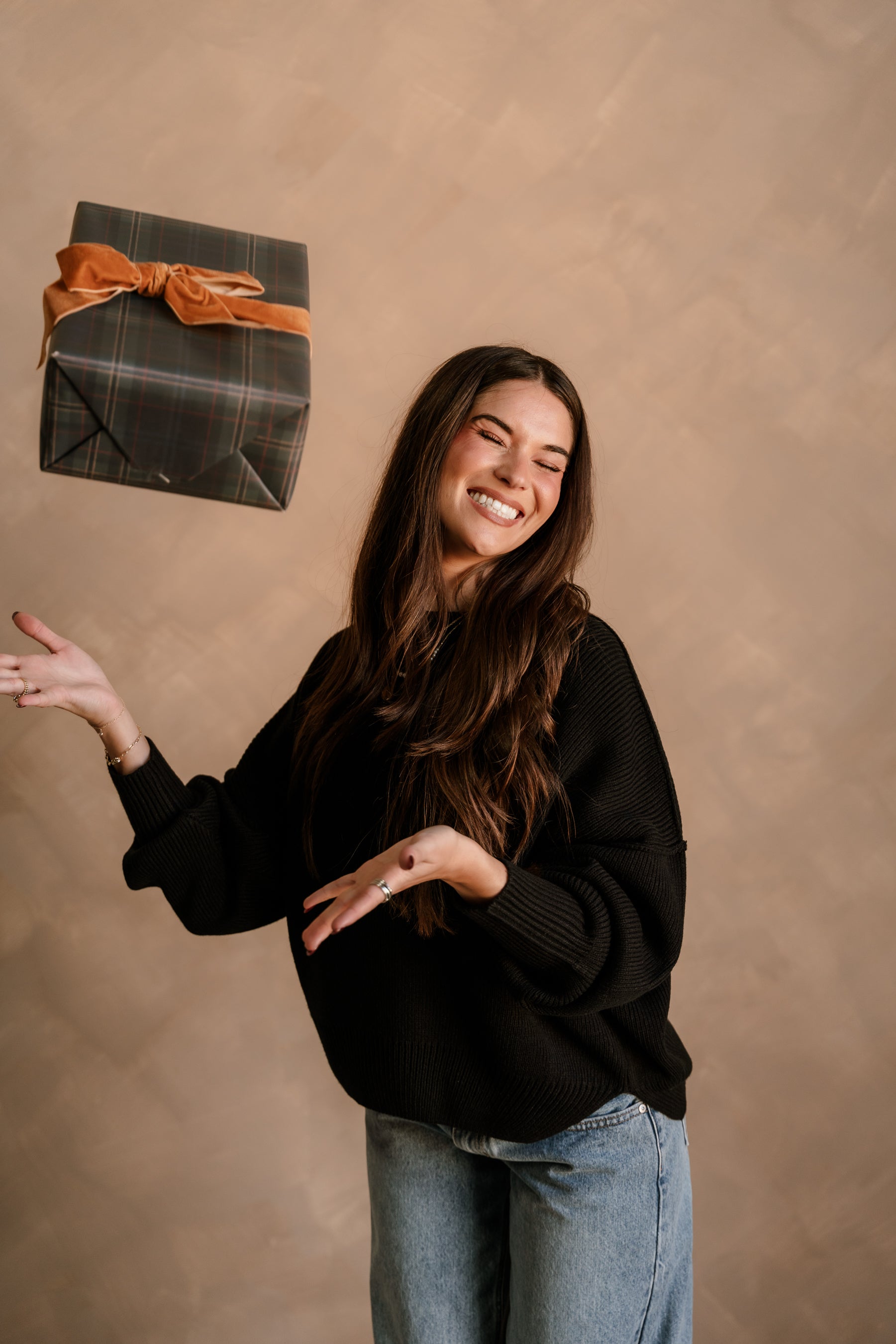 Alaina Black Ribbed Knit Sweater - front/side view