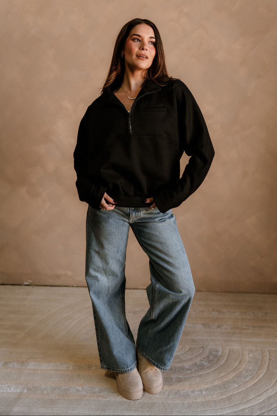 Dakota Black Quarter Zip Pullover - full front view