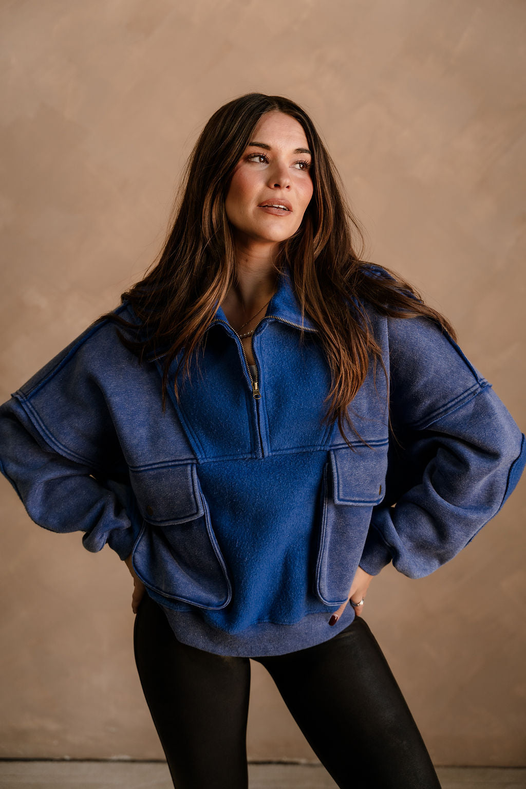 Stevie Washed Blue Quarter Zip Pullover - front