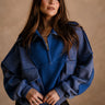 Stevie Washed Blue Quarter Zip Pullover -front view