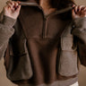 Stevie Washed Brown Quarter Zip Pullover - close front view