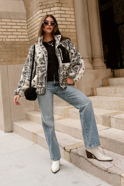 Avery Cream & Black Sherpa Paisley Jacket - Lizard Thicket