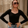 Alora Black Ruched Long Sleeve Top- front view