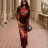 Selena Rust Multi Mesh Maxi Dress- full body view
