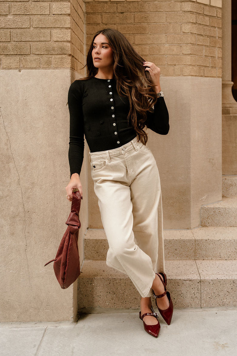 Calia Black Floral Embellished Cardigan- full body view