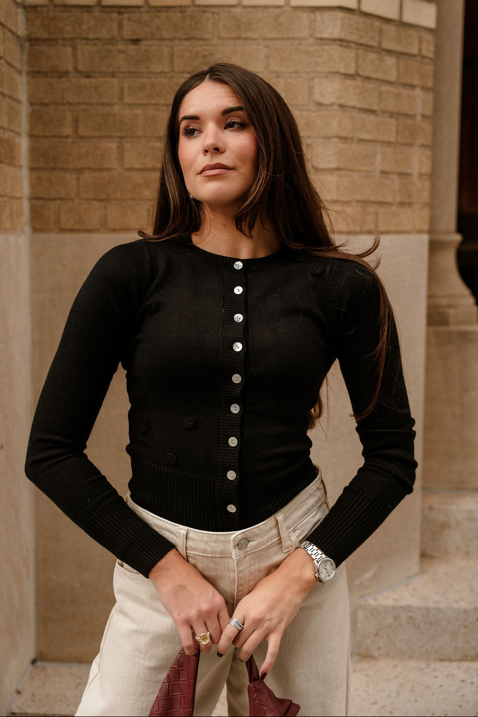 Calia Black Floral Embellished Cardigan- front view