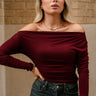 Amari Burgundy Ruched Off-The-Shoulder Top- front top view