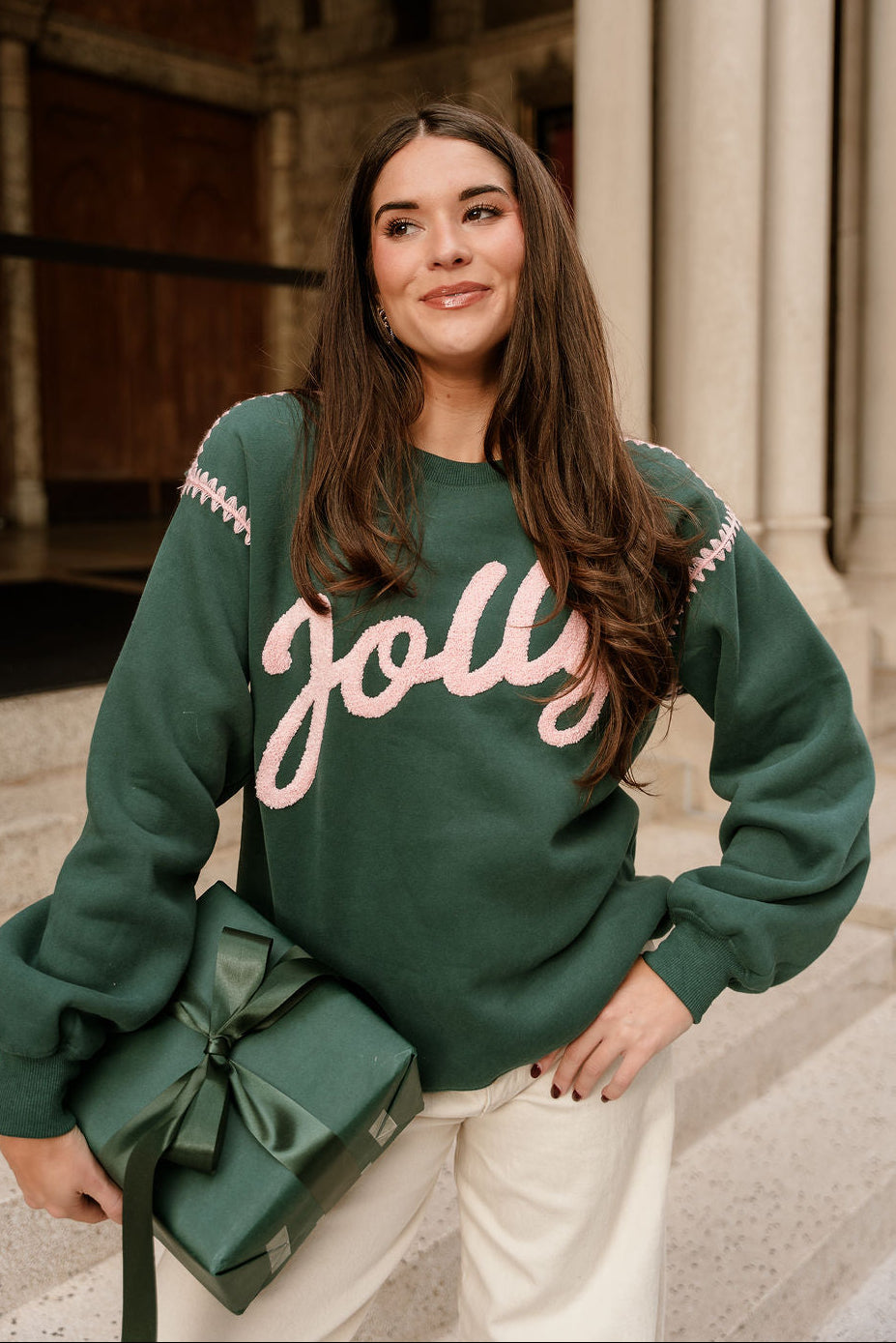 Jolly Green & Pink Graphic Sweatshirt- front 