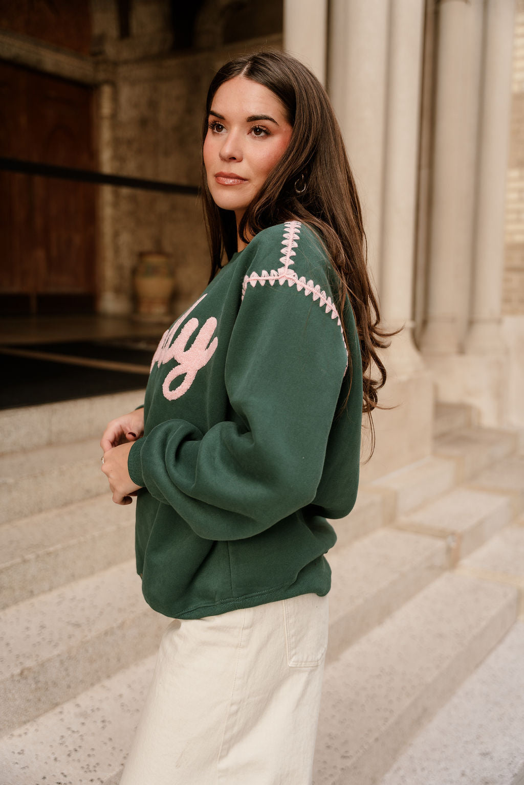 Jolly Green & Pink Graphic Sweatshirt - side view