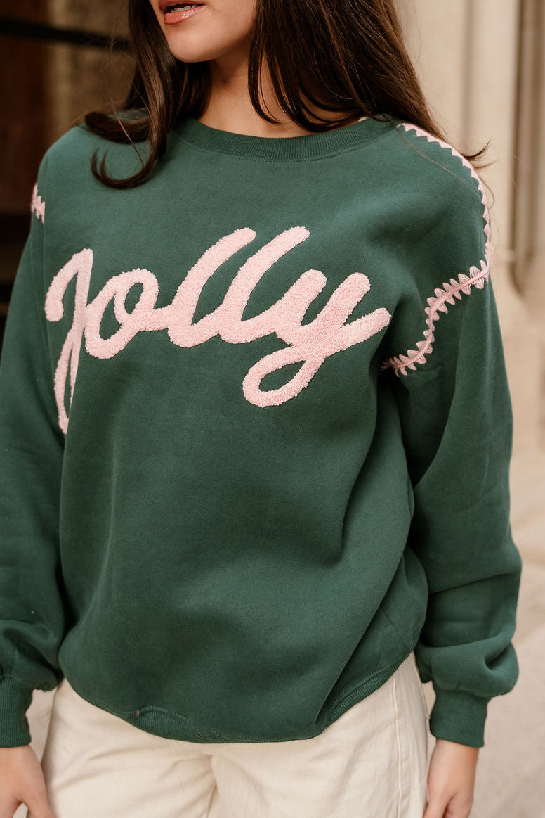 Jolly Green & Pink Graphic Sweatshirt - close up view