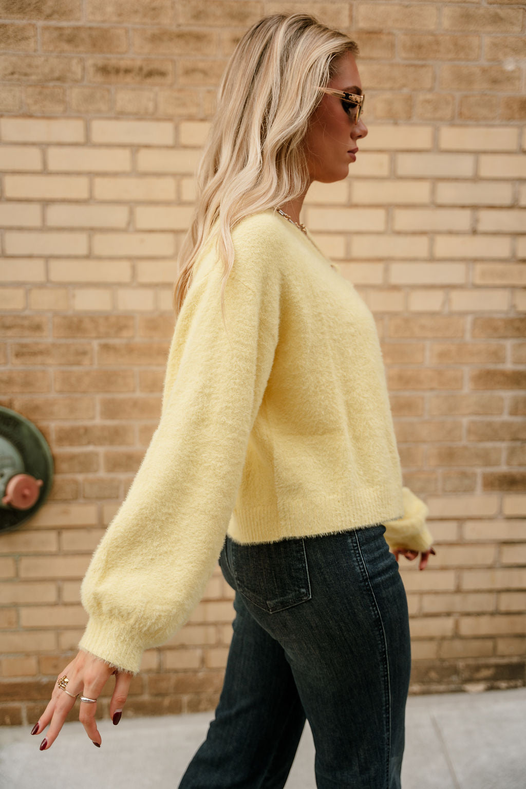 Kellie Yellow Button Up Cardigan - side view