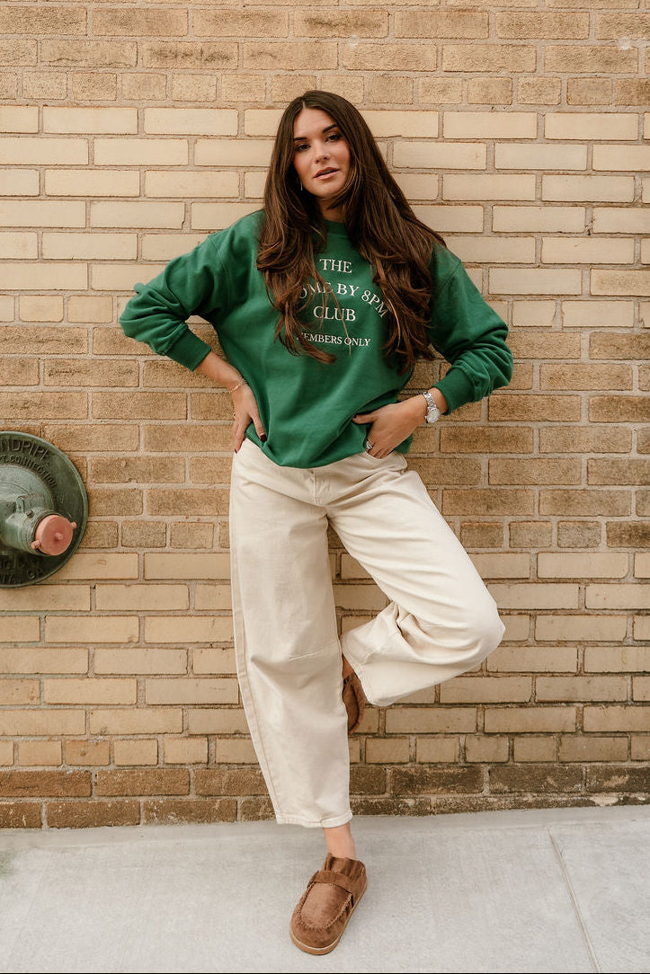 Home By 8pm Club Green Pullover - full body front view