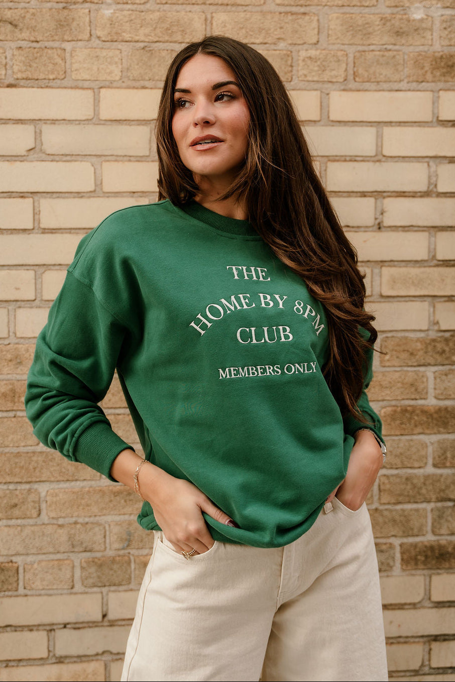 Home By 8pm Club Green Pullover - front view