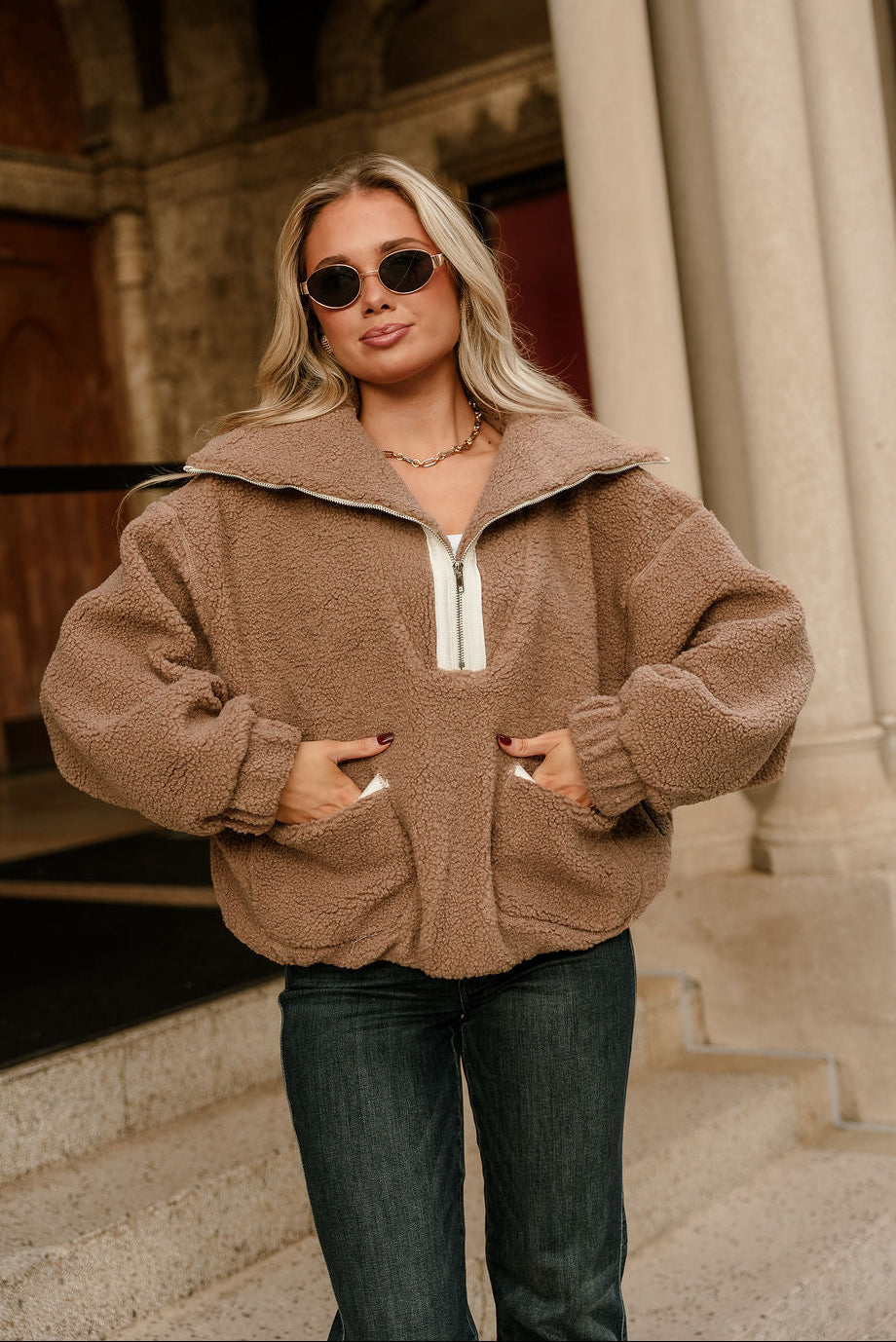 Chandler Brown Sherpa Quarter-Zip Jacket - front