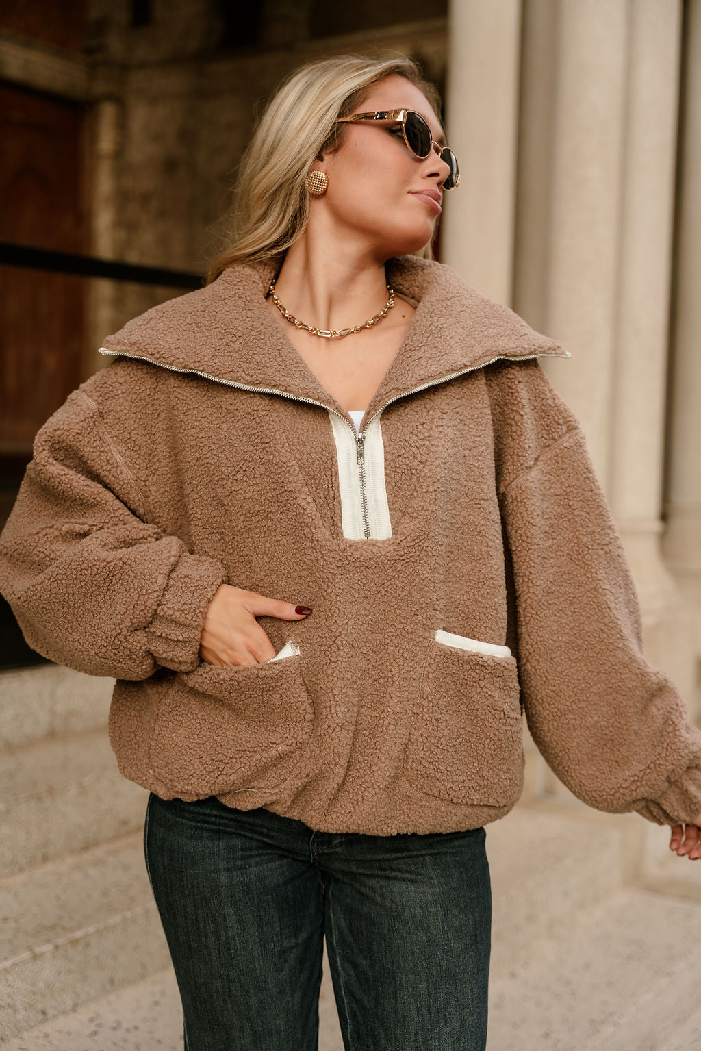 Chandler Brown Sherpa Quarter-Zip Jacket - front view