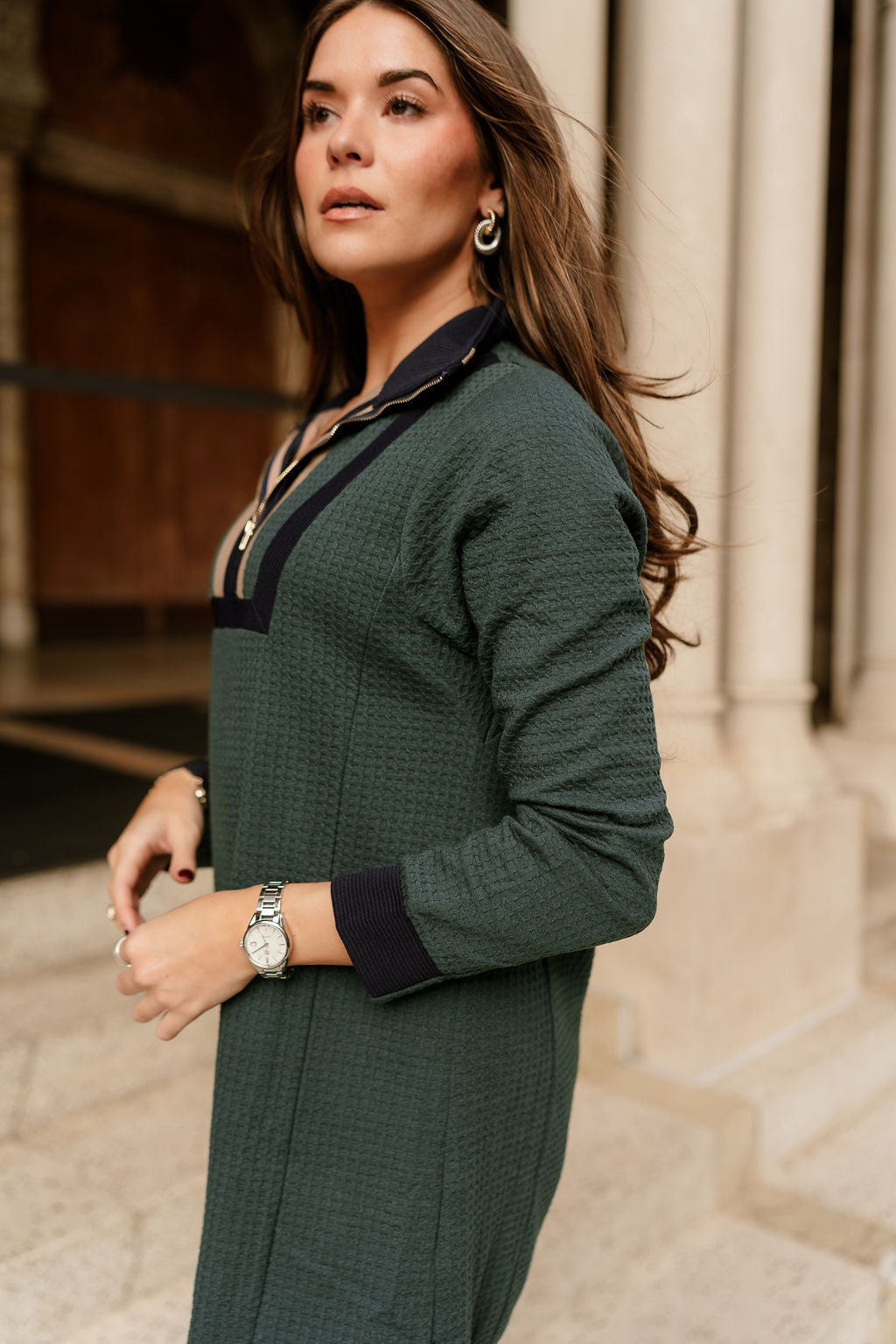 Ingrid Green Quarter-Zip Mini Dress - side  view