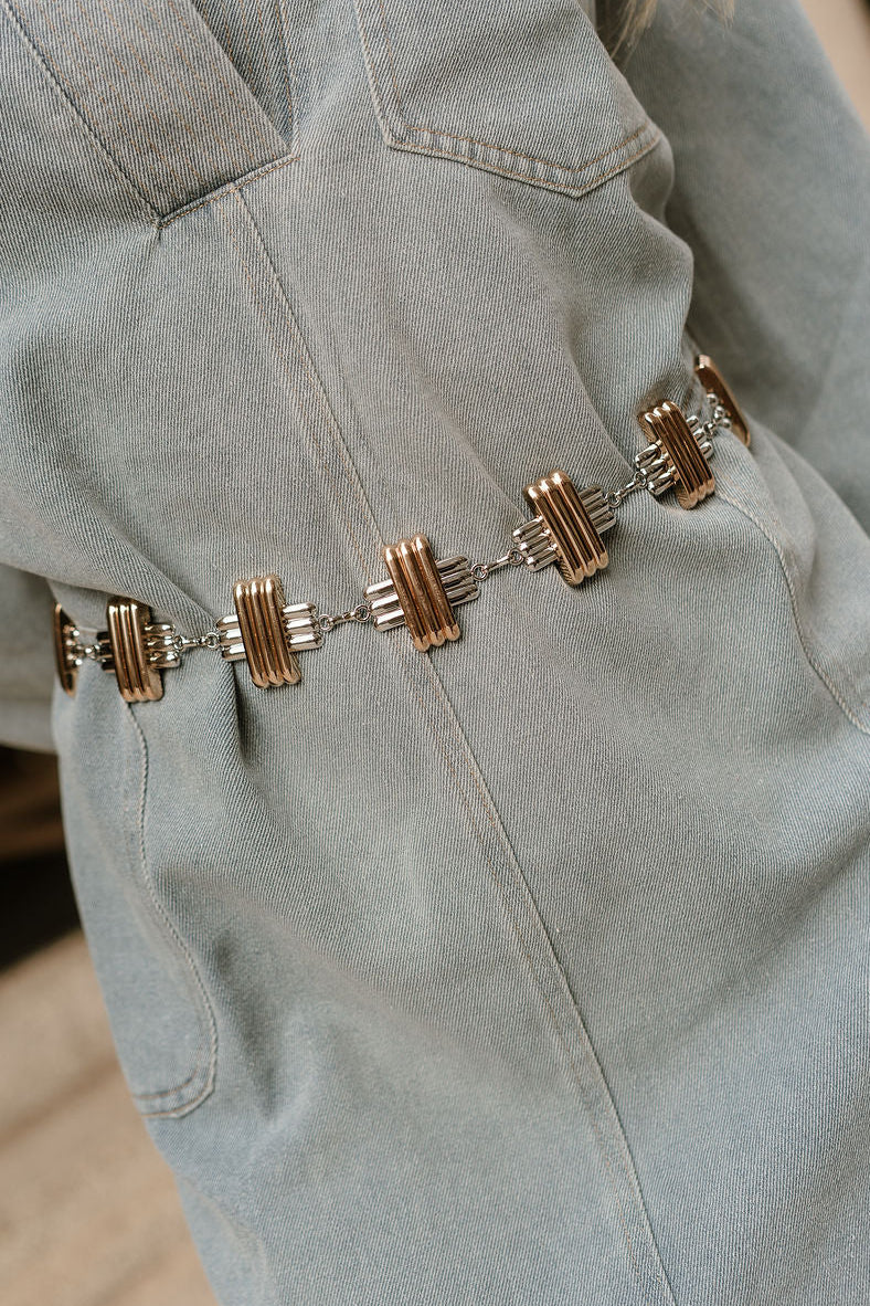 Lainey Gold & Silver Chain Belt - close up front view