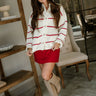 Isla Cream & Red Stripe Knit Cardigan- full body view