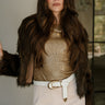 Clara Dark Brown Fur Cropped Jacket- front top view