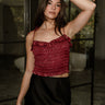 Lucia Deep Red Shimmer Smocked Tank- frontal view