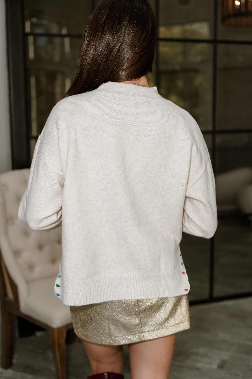 Melody Cream Peace & Joy Knit Sweater- top back view