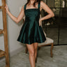 Alaia Hunter Green Sheen Flare Mini Dress- full body view