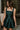 Alaia Hunter Green Sheen Flare Mini Dress- close up front view