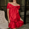 Amara Red Bow Flare Mini Dress- full body view