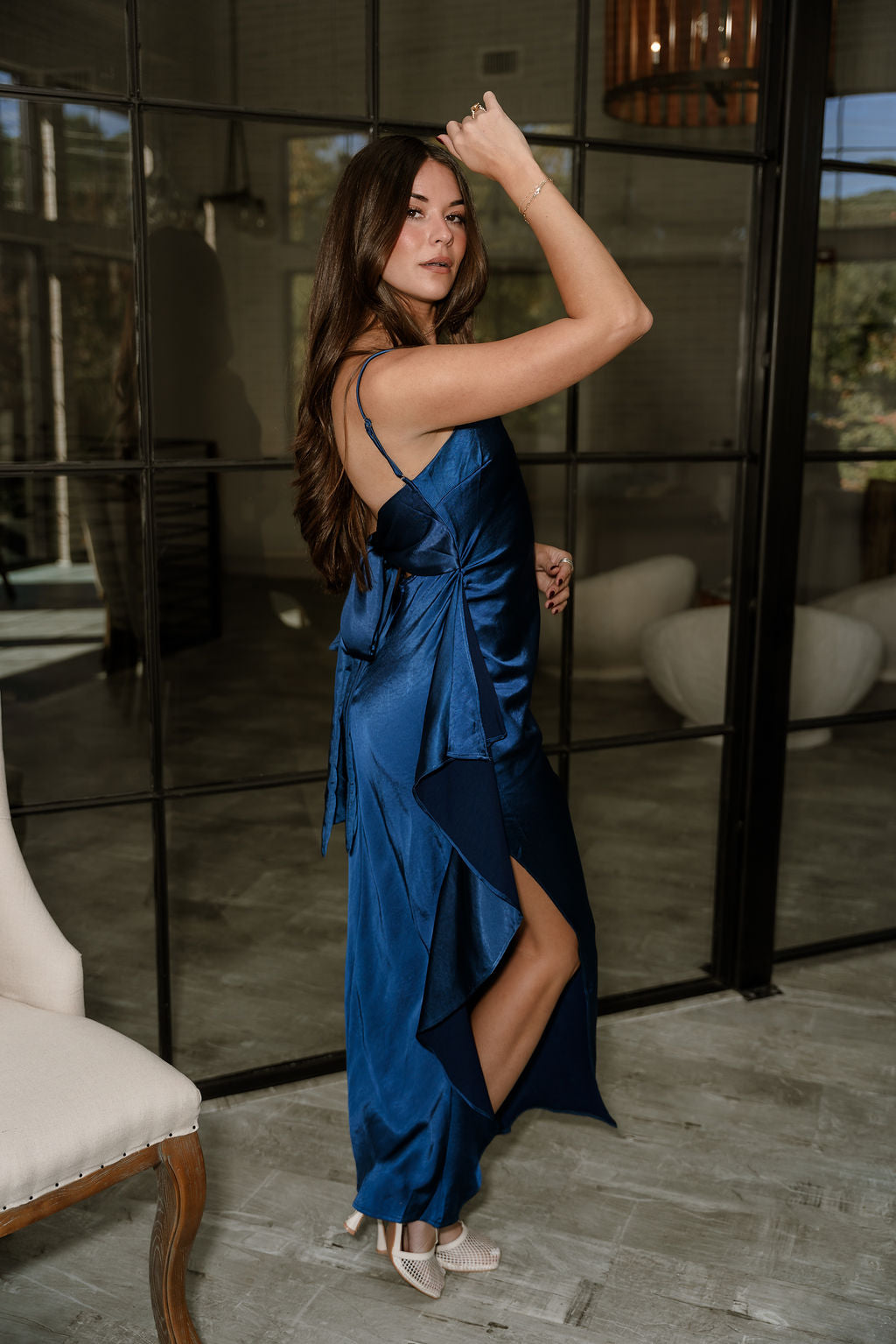 blue satin dress long blue satin dress Gia Chic A-Line Pleated Long Sleeves Satin Formal Dresses, Royal Blue