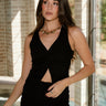 Kaia Black Split Hem Tank- front top view
