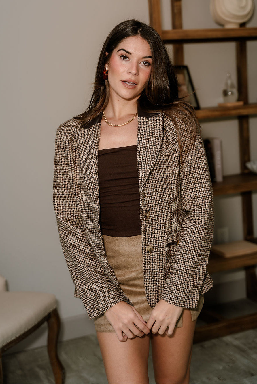 Carina Brown Multi Houndstooth Blazer - front