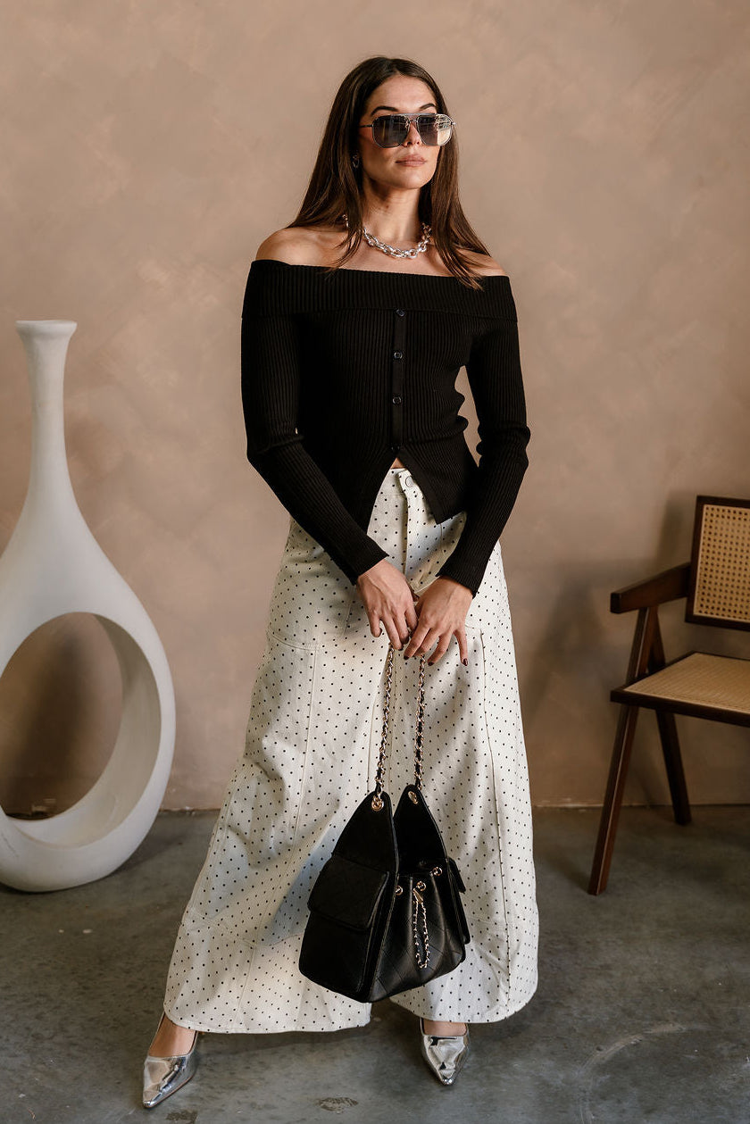 Olivia Cream Polka Dot Wide Leg Jeans - full front view