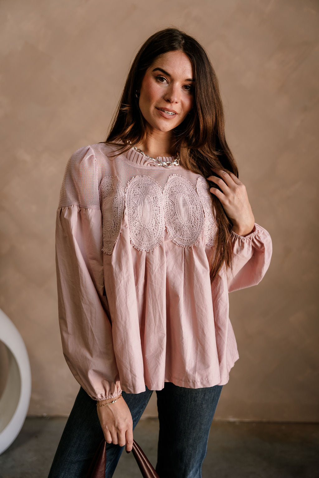 Cady Mauve Lace Applique Top - front view