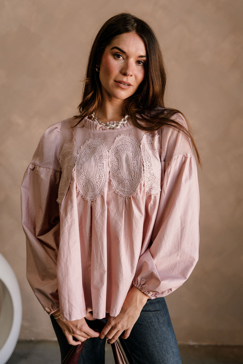 Cady Mauve Lace Applique Top - front